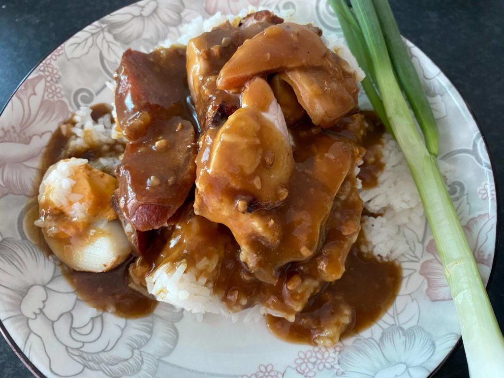 red pork on rice